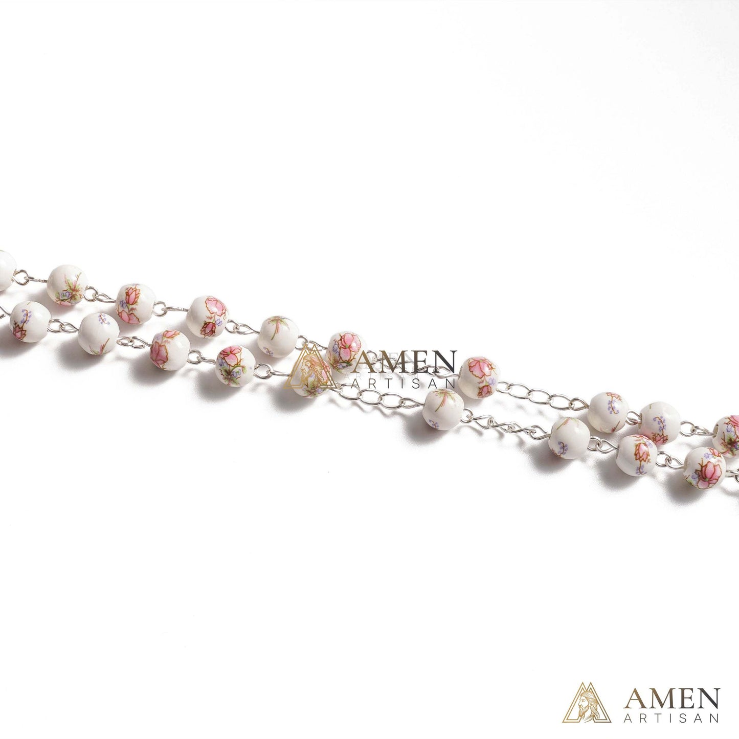 Pink Peony Ceramic Rosary Amen Artisan