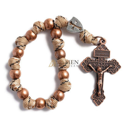 【Deal Today】Military-Grade Paracord Pocket Rosary with Antique Bronze Beads Amen Artisan