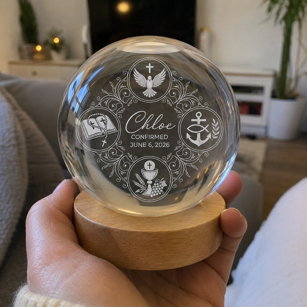 Personalized Sacrament Crystal Night Light with Name and Date — Faith Keepsake
