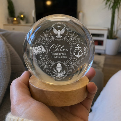 Personalized Sacrament Crystal Night Light with Name and Date — Faith Keepsake