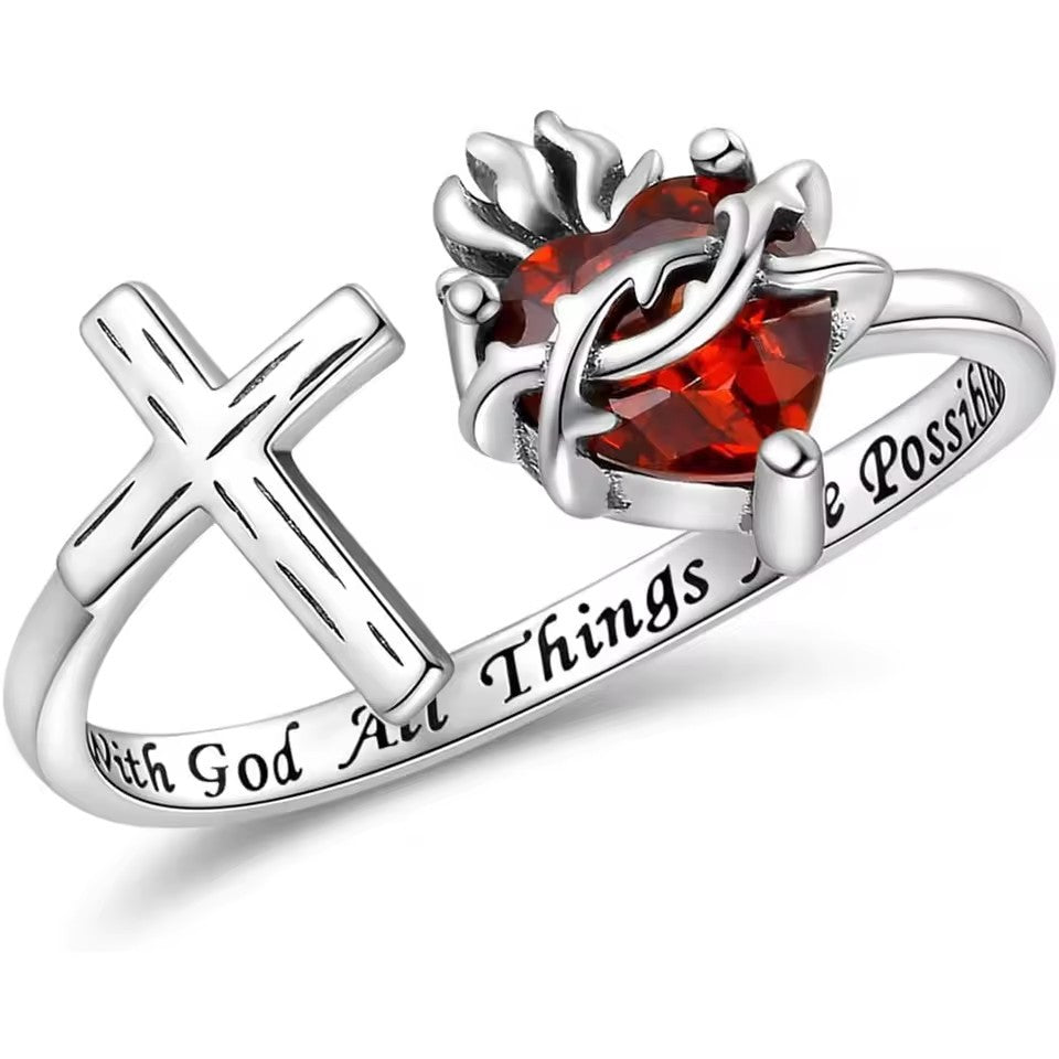 Sacred Heart Cross Open Ring Amen Artisan