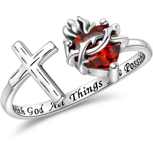 Sacred Heart Cross Open Ring Amen Artisan