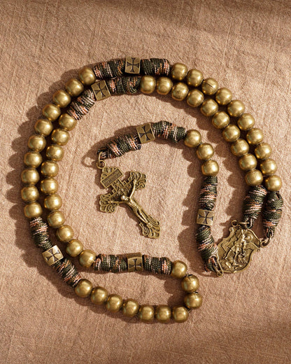 St. Michael Heavyweight Bronze Rosary: 48cm Hand-Braided Tactical Armor | Amen Artisan
