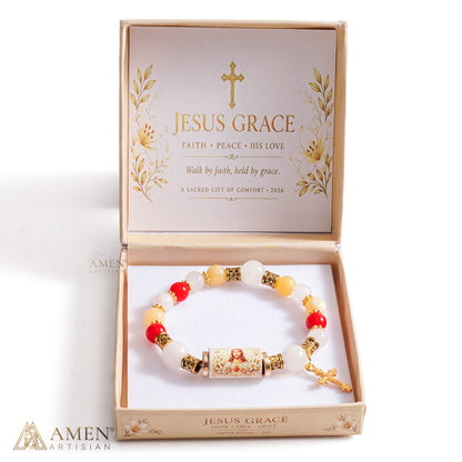 Sacred Heart Jesus Bracelet with Cool-Touch Crystal Beads