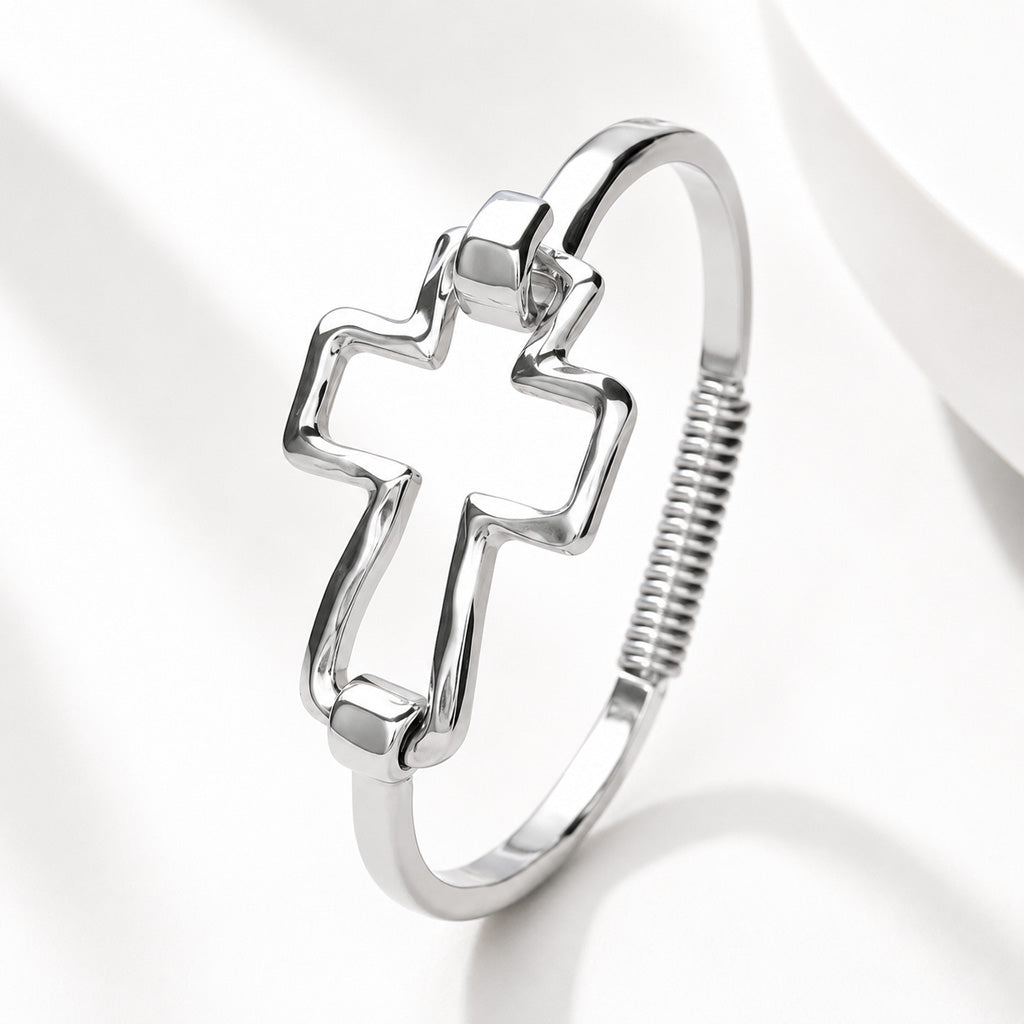 【DEAL TODAY】Textured Cross Cuff Bracelet with Cutout Design