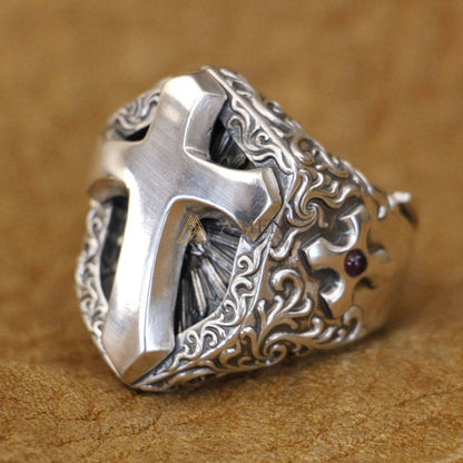 925 Sterling Silver Shield Cross Ring Amen Artisan