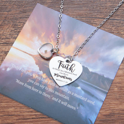 Faith Mustard Seed Heart Necklace with Matthew 17:20 Message