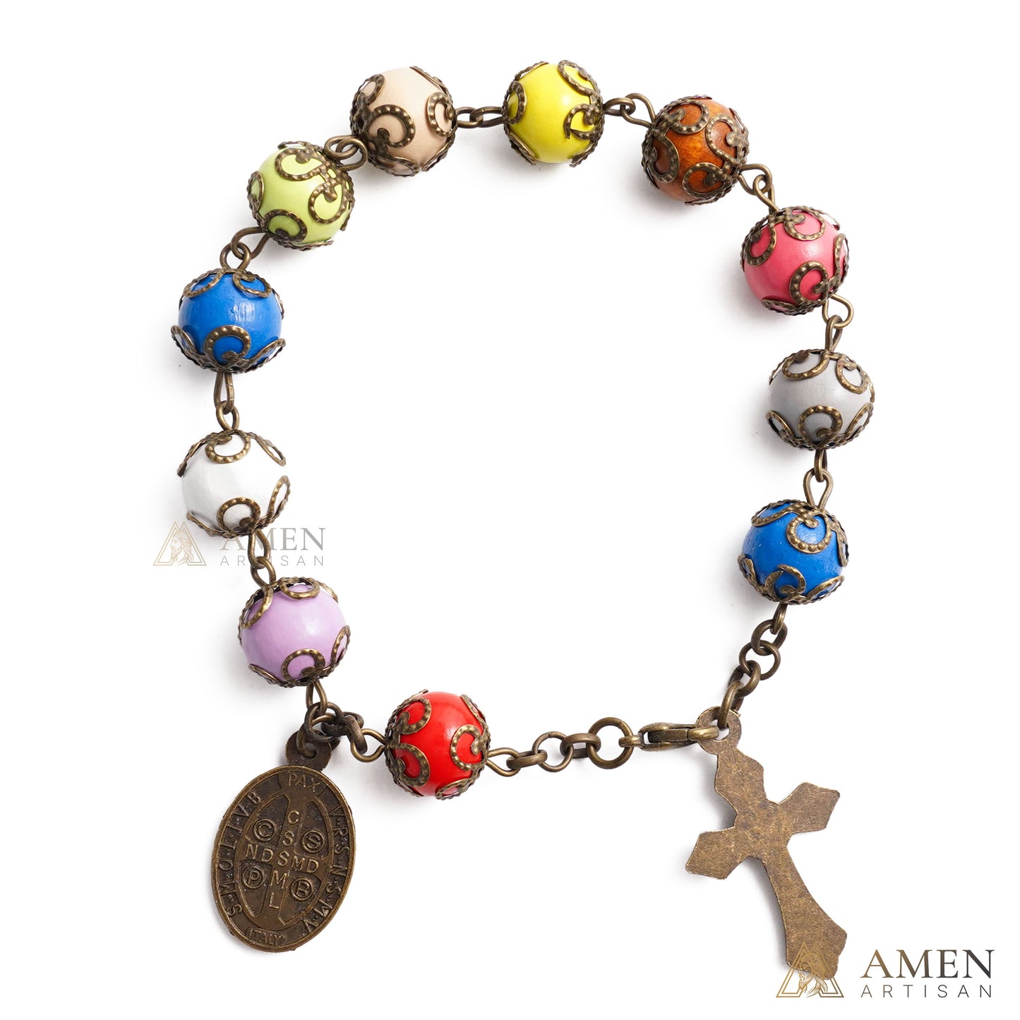 Adjustable Jesus Crucifix & St. Benedict Medal Rosary Bracelet | Amen Artisan