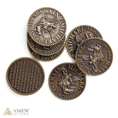 St. Michael the Archangel Challenge Coin with Prayer Text | Amen Artisan