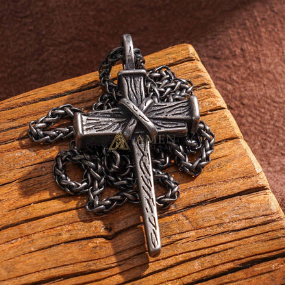 Heavy Dragon Bone Chain Cross Necklace - Resilience, Faith & Sacred Protection |  Amen Artisan