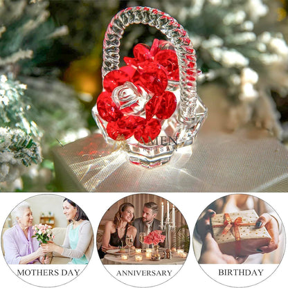 Crystal Red Rose Flower Basket Figurine Amen Artisan