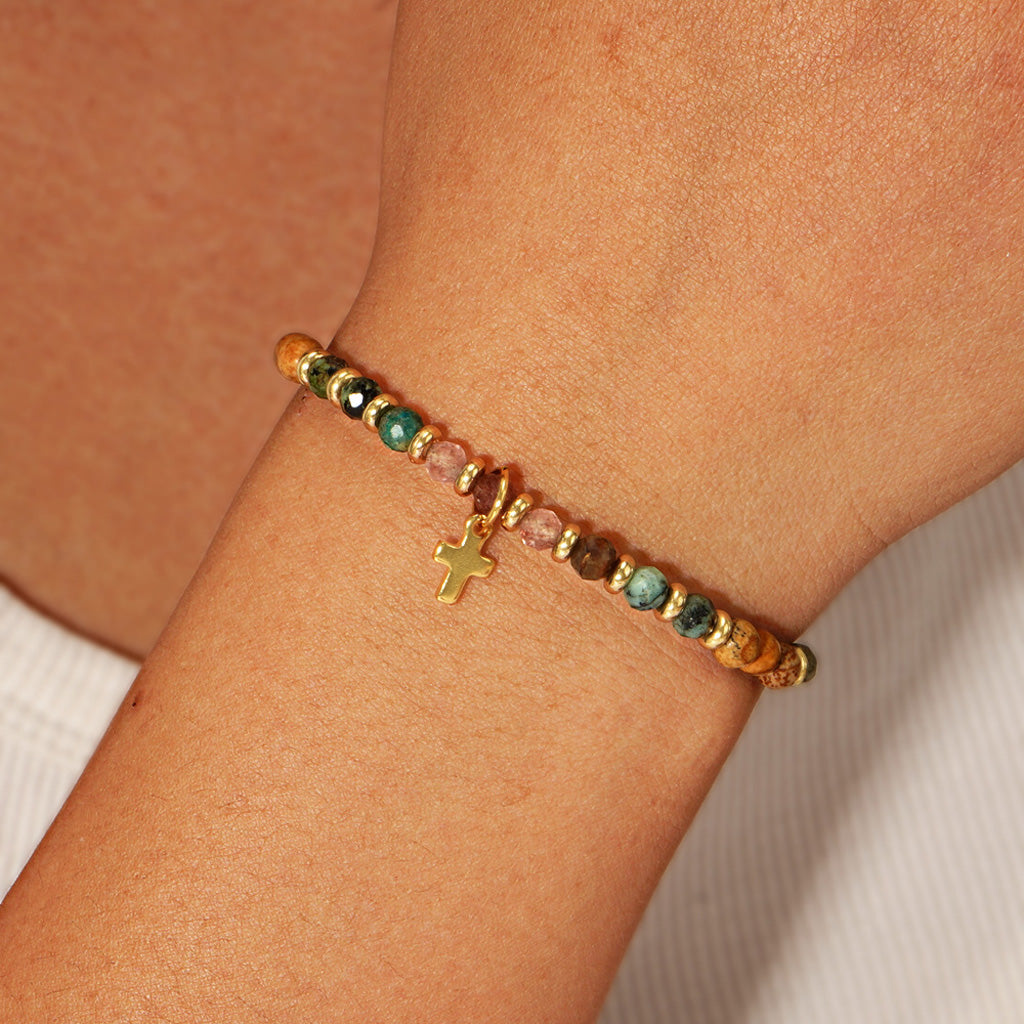 【Deal Today】Boho Natural Stone Cross Bracelet with Adjustable Cord — Faith | Amen Artisan