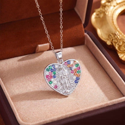 Colorful Crystal Our Lady Heart Necklace