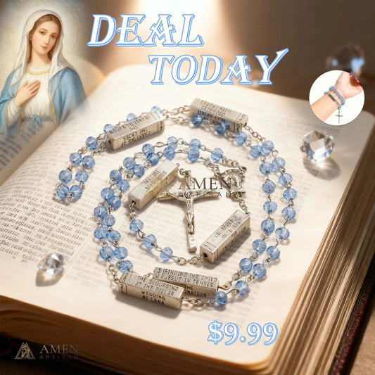 【DEAL TODAY】The Mysteries Rosary Engraved Mystery Bar Amen Artisan