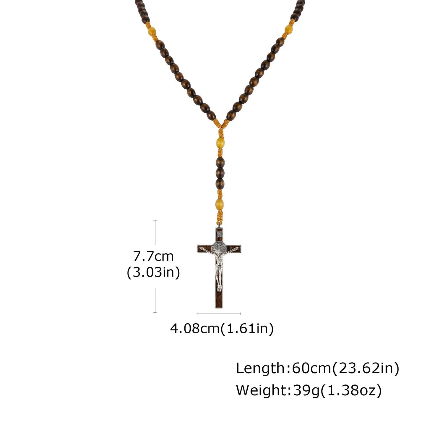 【Deal Today】Woven Cord Wooden Rosary with St. Benedict Medal Cross - Sacred Blessing | Amen Artisan