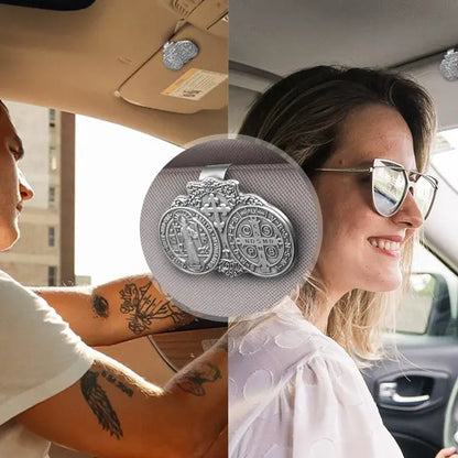 Car Sun Visor Accessories Saint Benedict Medal Bless Driving Safety Amen Artisan