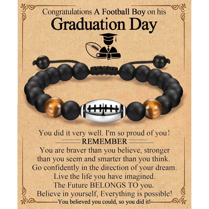 Natural Stone Bead Football Braided Bracelet Amen Artisan
